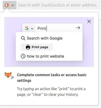 A pop up toast in firefox, summoned by clicking the address bar, that steals cursor focus and advertises an unwated feature.
