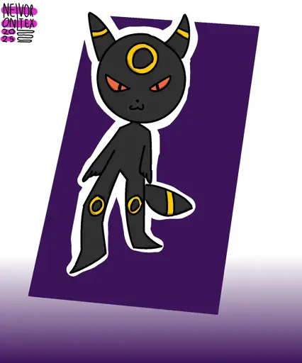 An illustration of a furry Umbreon standing against an abstract purple background.