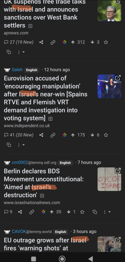 Top comments in c/Europe, all showing Israel stuff