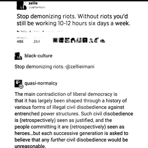 The main contradiction of liberal democracy is that it has largely been shaped through a history of various forms of illegal civil disobedience against entrenched power structures. Such civil disobedience is (retrospectively) seen as justified, and the people committing it are (retrospectively) see as heroes..but each successive generation is asked to believe that any further civil disobedience would be unreasonable.