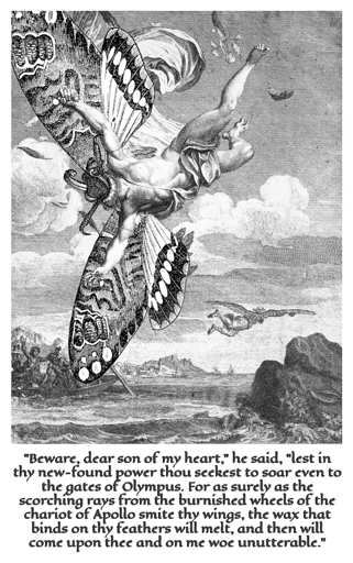 The collage of the engraiving 'The Fall of Icarus' with moth's wings and head edited in.