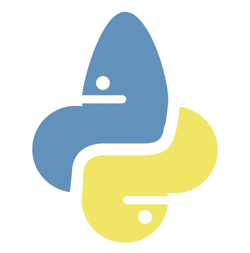 The Python logo made up from two intertwined snakes, except the snake at the top having an enlarged egghead.